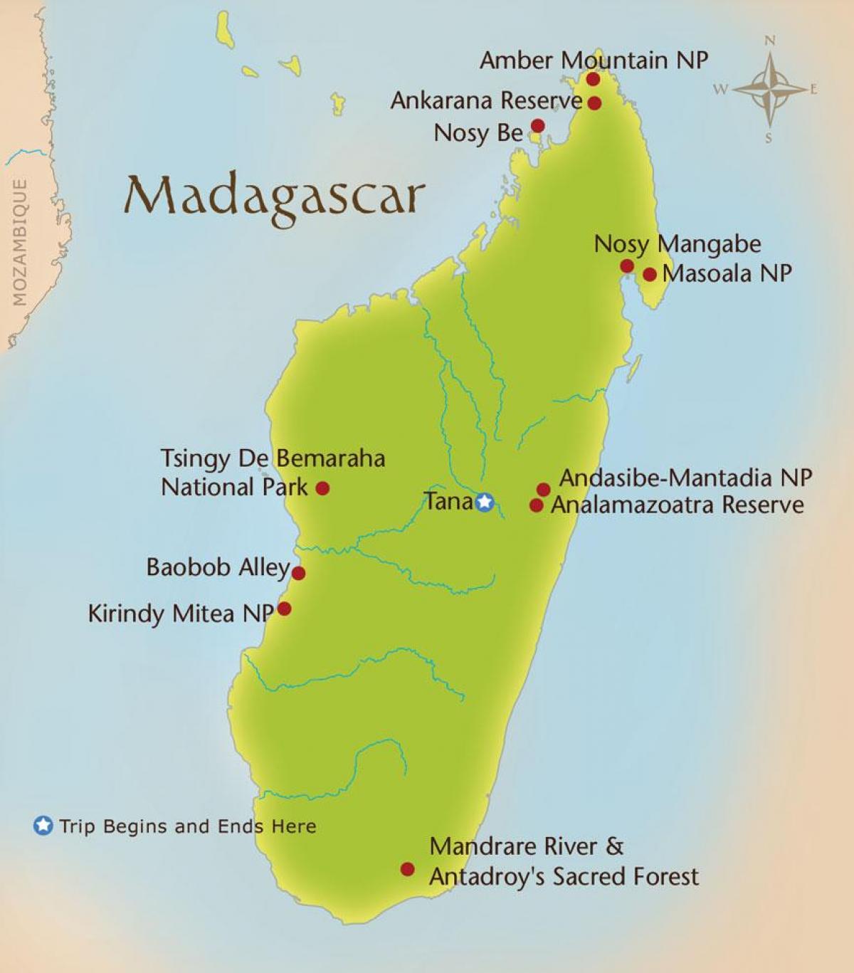 karta över Madagaskar berg