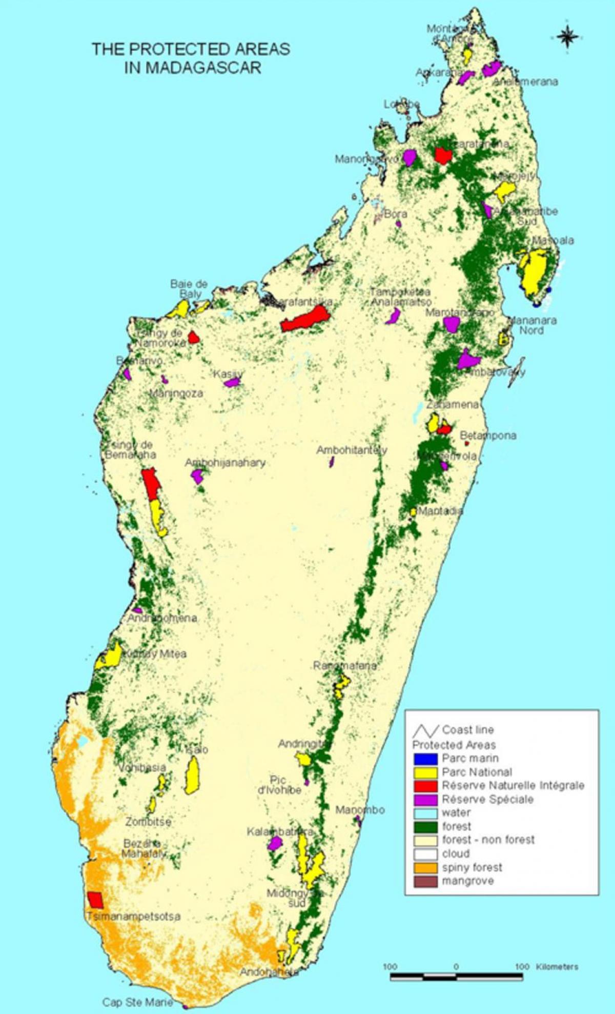 karta över Madagaskar nationalparker