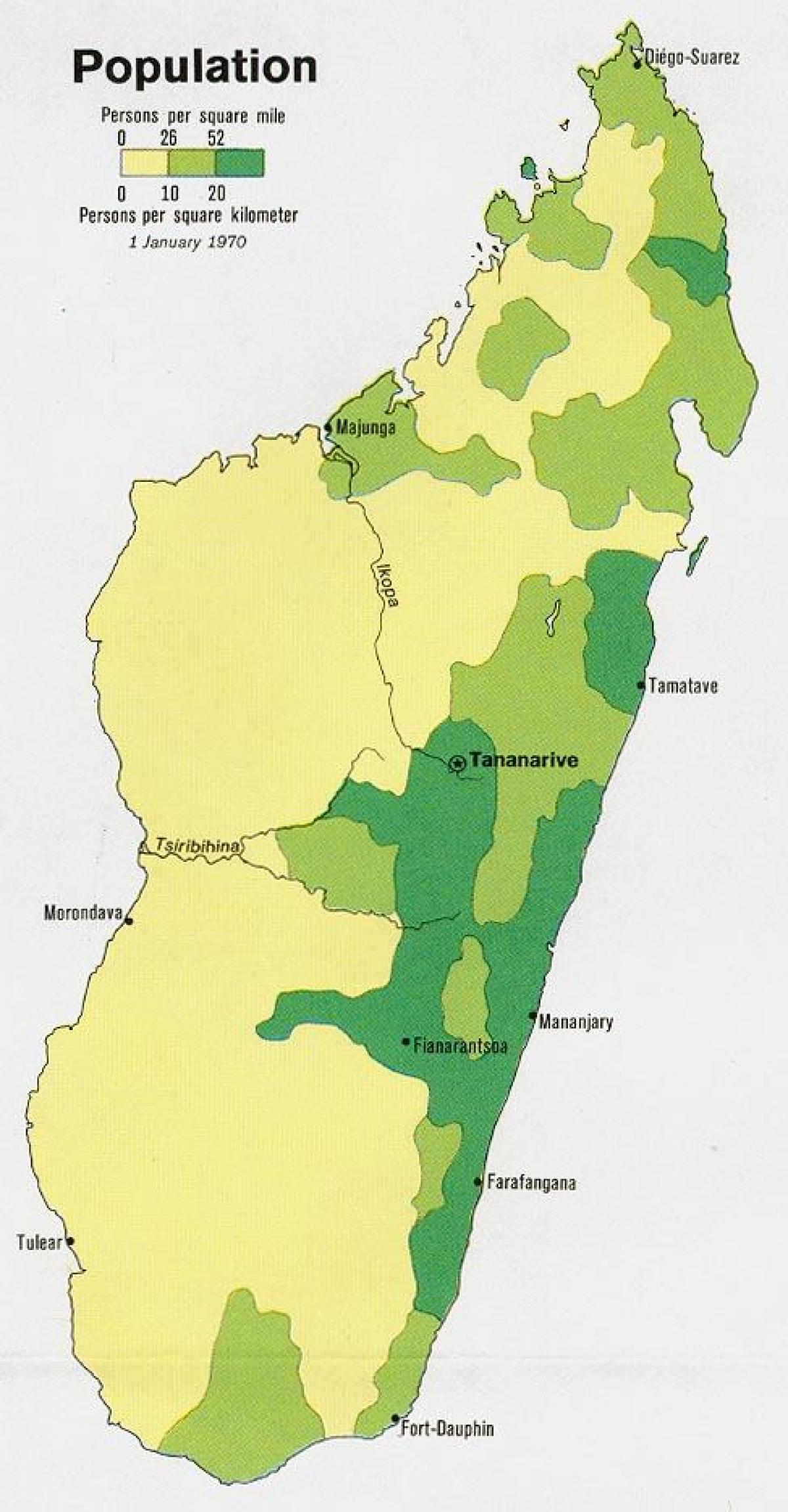 Madagaskar befolkningstäthet karta