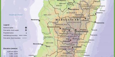 Karta över fysiska karta över Madagaskar