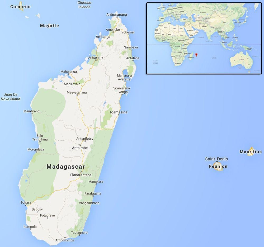 karta över öarna nära Madagaskar