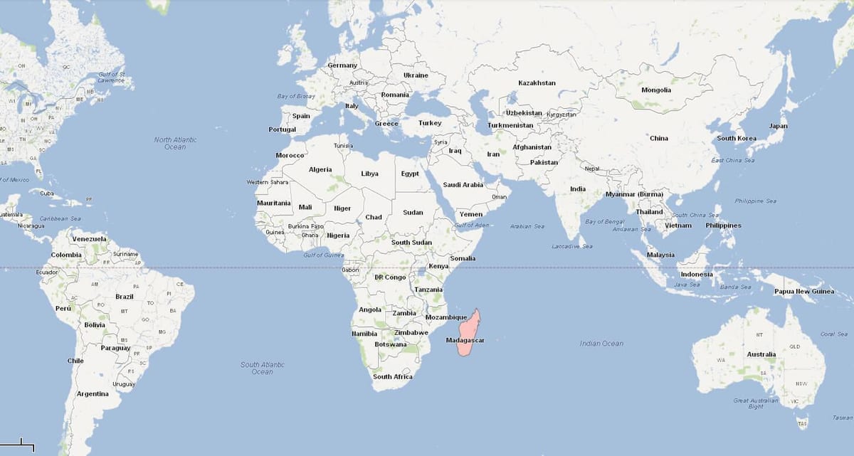 världskarta som visar Madagaskar