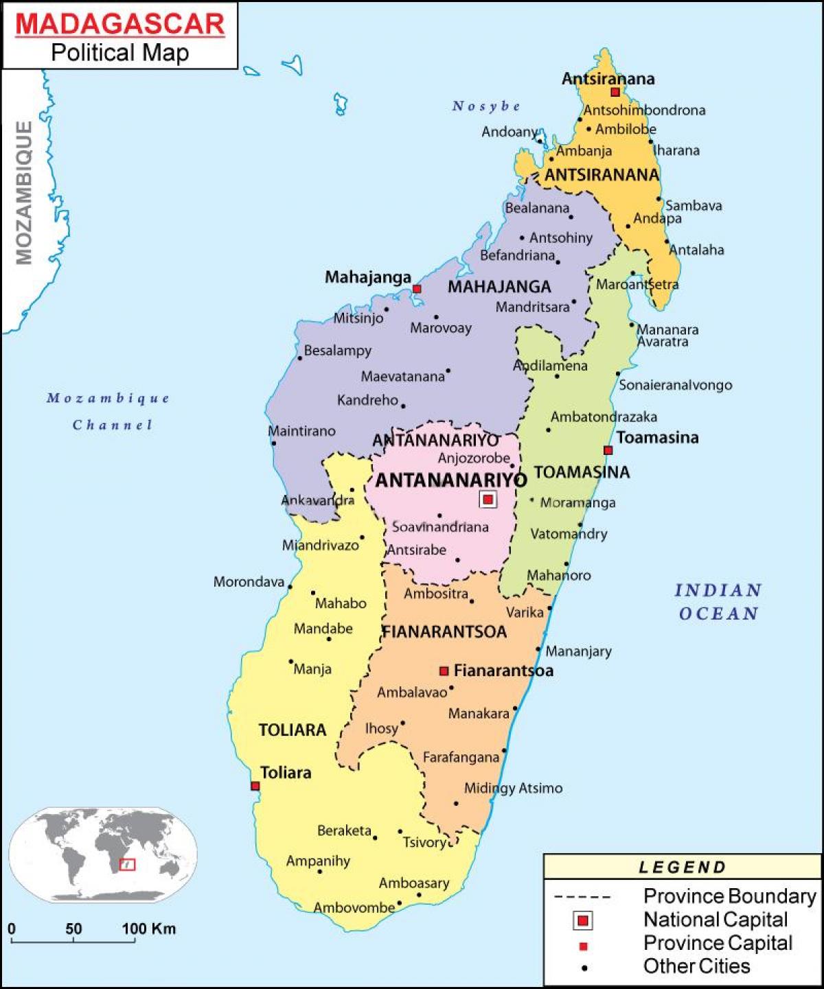 karta över politiska karta Madagaskar