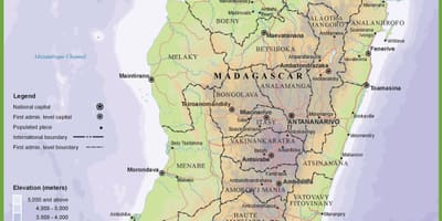 Karta över fysiska karta över Madagaskar