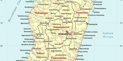 Madagaskar karta med städer