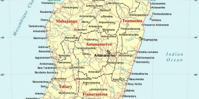 Madagaskar karta med städer
